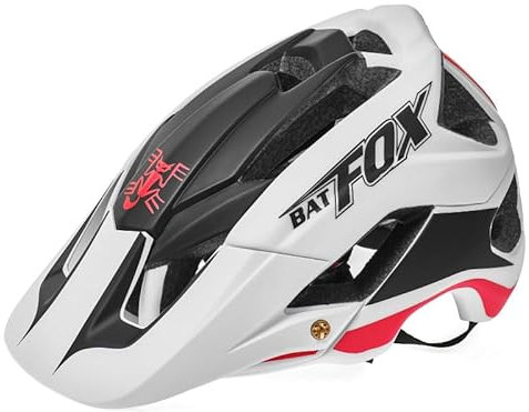 BATFOX - Casco da ciclismo leggero, per mountain bike, bici da strada, traspirante, con visiera, per adulti e ragazzi, per BMX, skateboard, pattinaggio, dirt bike, taglia regolabile, colore bianco
