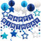 Lsoar Geburtstagsdeko, Blaue Geburtstagsdekorationen, Happy Birthday Banner mit 16 Glitzersternen zum Aufhängen, Wirbel Luftschlangen