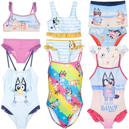 BlueY - Bambina Costume da Bagno Intero 1 Pezzo o Bikini 2 Pezzi Monokini - Bambino Slip Pantaloncino Parigamba Boxer Mare Piscina - Licenza Ufficiale [2069 Monokini Rosa - 4 Anni]