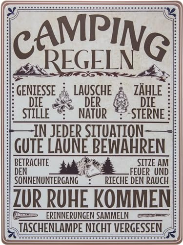 30 x 40 cm – XL Blechschild – Camping Regeln – Lustiger Spruch – Schrauber, Garagen Deko Schild