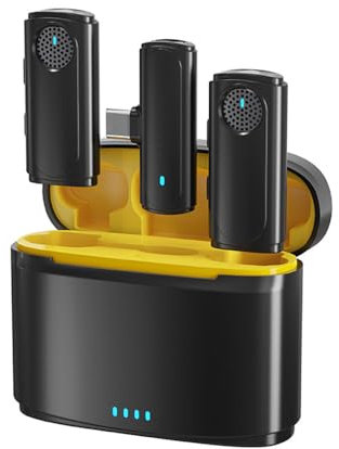 Andoer Micro Cravatta Wireless Cancellazione Attiva Rumore Ultra-Mini Portatile Microfoni Lavalier per Iphone 14/13/12/11 Intervista dal vivo Vlog DSLR Videocamera Pc Portata di Trasmissione 20m