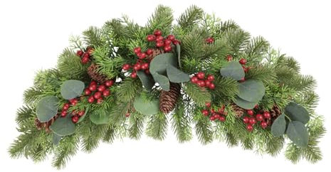 SHACOS Weihnachskranz Tür 60 cm, Weihnachten Swag, Tannenkranz Künstlich, Weihnachtsgirlande, Weihnachtsdeko Kranz Weihnachten Dekokranz, Türkran Weihnachten Beerenkranz für Haustür, Wand, Fenster