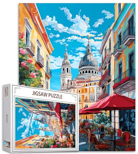 Puzzle 1000 Teile für Erwachsene, Spanien, Madrid, Landschaftspuzzle, herausforderndes Puzzle, perfekt für Spielabende, DIY-Wanddekoration, Straßenkunst, bunte Stadtansicht 68,6 x 50,8 cm