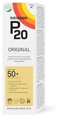 P20 | Original Spray SPF 50+ | 10 Stunden Schutz und hohe Wasserbeständigkeit bietet | Leichtes, transparentes Spray, das einfach aufzutragen ist, schnell trocknet und schweißbeständig ist | 85 ml