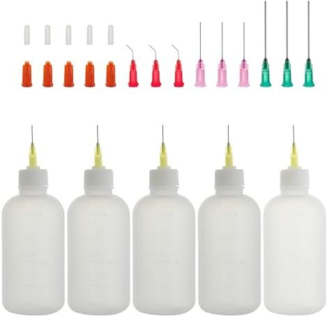 Needle Bottle Applicator 100ml 5Pcs, Precision Needle Tip Glue Bottle with 14 Dispensing Fine Needles and 12 Caps for DIY Craft Refilling Glue, Acrylic Paint, Oil (100ml)