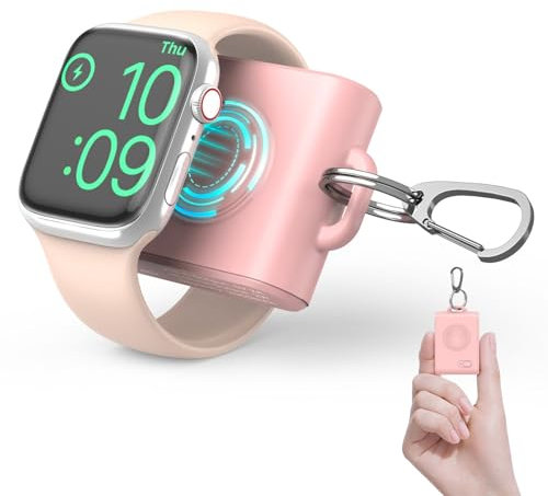2000mAh Portable iWatch Charger with Keychain - Mini Power Bank, Power Emergency Pod Compact Magnetic Wireless iWatch Charger for Apple Watch Series 9 8 7 SE 6 5 4 3 2 Ultra Travel Accessories -Pink