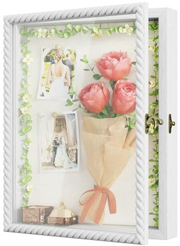 Alsonerbay Box Frame Large 28*35.5cm, Deep Picture Frames Box Display 3D Shadow Box Frame with Glass Window Twist Shaped Travel Memory Box to Fillfor Wedding Crafts Anniversary Birthday White