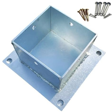 80 100 130 150 200 MM Post Protector, Pergola Post Holder for Deck/Porch Handrail Railing/Fence Plate, Thicken Iron Galvanised Garden Fence Post Base Concrete Mount(201x201x130MM)