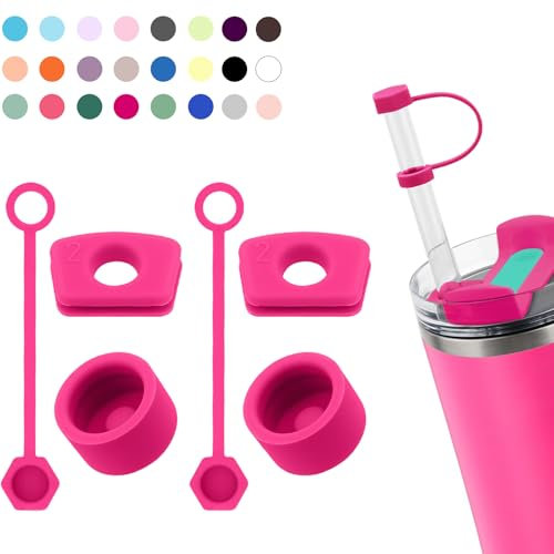 Silicone Spill Stopper Set Compatible with Stanley Cup 2.0 30oz & 40oz with Straw Cover (Set of 2, Passion Pink)