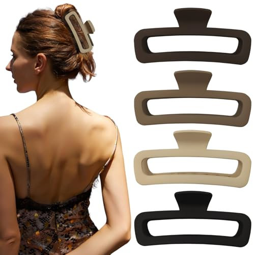 Nalodu Große Haarklammern, 12,7 cm, rutschfest, matt, quadratisch, XL, für dickes, langes, lockiges Haar, große rechteckige starke Clips, 4 Stück