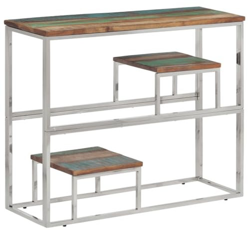AJJHUUKI Mobilier d'extérieur Console en acier inoxydable argenté et bois massif recyclé