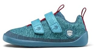 Affenzahn Barfußschuh Knit Happy mit Klettverschluss, Vegan, rutschfest, Flexibel, Reflektierend, besonders leicht in Größe 21-32 Hai - Petrol