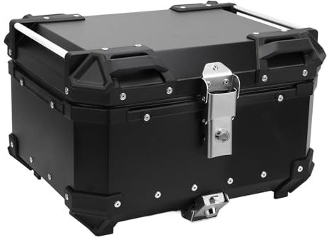 Baúl para Moto de Aluminio de 32L, Resistente Al Agua, Liberación Rápida Anticaída, Guarda Casco y Equipaje para Moto Scooter Universal, con Respaldo, Forro de PU, Negro