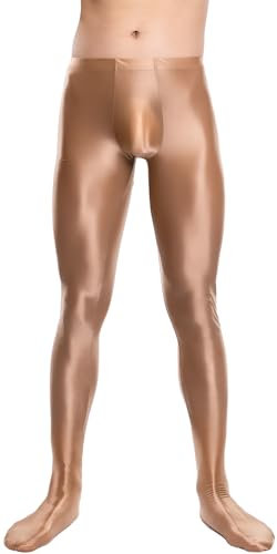 AIEOE Herren Ölig Glanz Strumpfhosen Übergröße Nylon Leggings Sport Kompressions Pantyhose Einteiler Glossy Sporthose Clubwear XXL