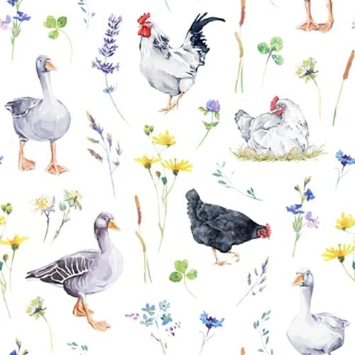 Servietten Papier 33x33cm 3-lagig 20 Stück - hochwertig & nachhaltig - Einweg Hochzeitsservietten - Papierservietten für Hochzeit Gastronomie Alltag - Gänsen und Hühnern Motiv Weiß Grau