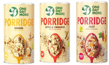 OneDayMore Porridge Set 1350g – Apfel & Zimt, Banane, Frucht Ohne Zuckerzusatz Mit natürlichen Zutaten Ballaststoffreich 3×450g