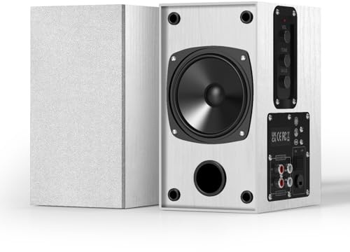 Elimavi 30W X 2 Powered Bookshelf Speakers, RCA Input for Turntable, White