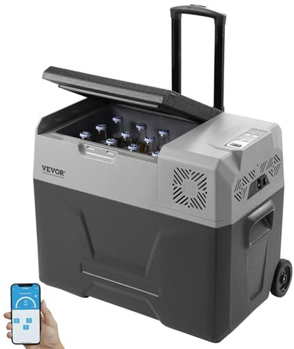 VEVOR Car Refrigerator, 12 Volt Car Refrigerator Fridge, 50 L Single Zone Portable Freezer with Wheels and Handle, -4℉-68℉, 12/24V DC and 100-240V AC Compressor Cooler for Outdoor, Camping