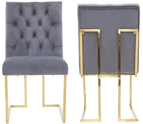 Siena Tufted Velvet Dining Chair – Luxury Upholstered Accent Chair with Gold Frame, Legs & Back Handle for Modern Glam Interiors Dining Room Living Room Restaurants