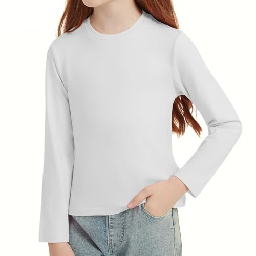 Girls Long Sleeve T-Shirt Soft Plain Crew Neck Top 4-14 Years | Casual Basic Lightweight School Uniform Daily Wear Classic Outdoor Tee Shirt for Kids