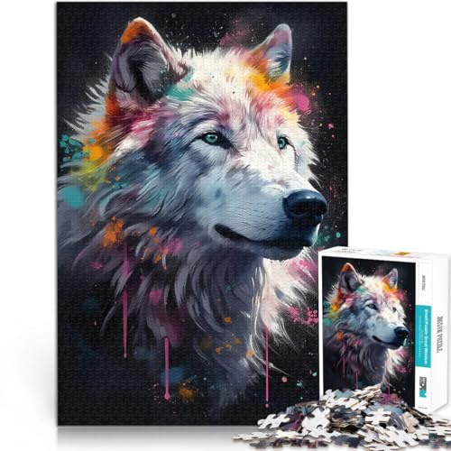 Teenager-Puzzles 1000 Teile Familienspiel zum Stressabbau, schwierige Herausforderung Gemälde eines arktischen Wolfes für Heimdekoration75x50cm