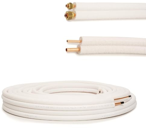 Kit Tubi Rame Climatizzatore 3 Metri Precartellati 1/4 + 3/8 con Raccordi, Isolati Guaina Ignifuga per Condizionatore Split R32 R410A R407C