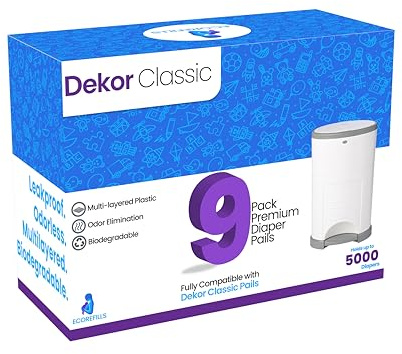 ECO-REFILLS Diaper Pail Refills - Fits Dekor CLASSIC Extra Thick, Powerful Odor Elimination & Fresh Powder Scent | Easy to Replace and Dispose of Diaper Bag (9)