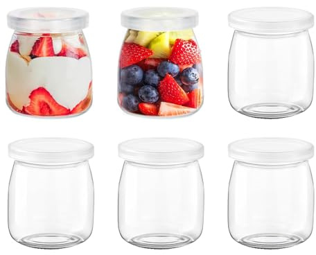Pots à Yaourt Transparents, Lot de 6 Bocaux à Pudding en Verre Transparent, 200 ml Contenants pour Pudding et Yaourt, Mini Pot en Verres à Dessert, pour Mousse, Gelée, Cakes