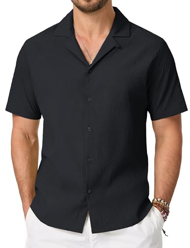 Cavva Men's Shirts Cuban Guayabera Short Sleeve Button Down Textured Shirt | Classic guayabera design,button down short sleeve,breathable textured cuban shirts,perfect for beach or summer holiday party