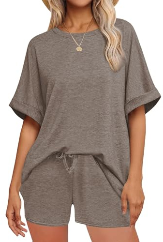 crazy bean Conjuntos Chándal Mujer Verano 2 Piezas Chándal Mujer Completo Camiseta Manga Corta y Pantalón Corto Deportivo Casual Ropa Casa Marrón M