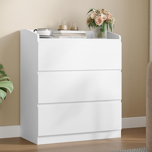 Hzuaneri Kommode mit 3 Schubladen, 40 x 70 x 86 cm, Weiß | Seitenschrank mit Arbeitsfläche, Spind mit oberem Geländer, Moderner Stil, Geeignet für Wohnzimmer und Schlafzimmer DC32703X