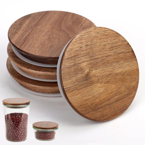 4 Stück Deckel für Weck Gläser mit Ø100 mm Akazienholz Tulpen Glasdeckel mit Silikon Luftdichte Holzdeckel Wiederverwendbar Passend für Weck Glasmodelle 738 739 740 741 742 743 744 745 748 974