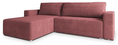 Masseno Ecksofa CALTI T mit Schlaffunktion L-Form, Modern Sofa mit Bettkasten, Wohnzimmersofa, Couch, Soffa, Bettsofa, Couchgarnitur - Rosa, TILIA 62