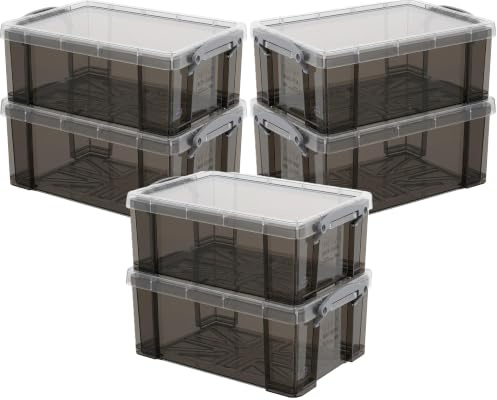 Really Useful Plastic Storage Box 9 Litre Transparent Smoke Pack of 6