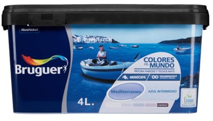 Bruguer Colores del Mundo Pintura para paredes monocapa Mediterráneo Azul Intermedio 4 L