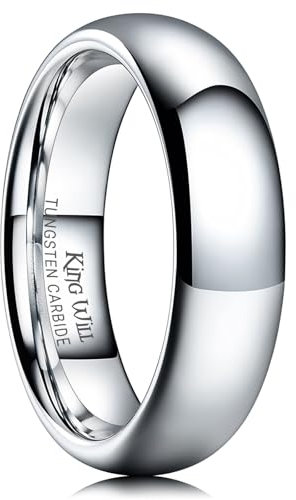 King Will Basic Men's 6mm High Polished Comfort Fit Domed Tungsten Carbide Ring Wedding Band O 1/2 (7.5)