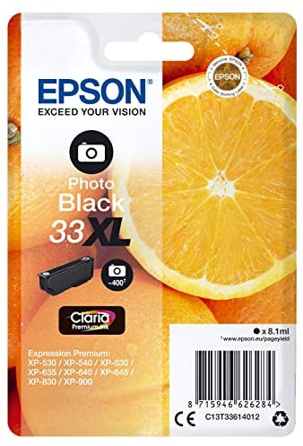 Epson 235M268 Original 33XL Tinte Orange (XP-530, XP-630, XP-635, XP-830, XP-540, XP-640, XP-645, XP-900, XP-7100), fotoschwarz