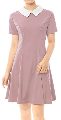 Allegra K Abito da Donna Peter Pan con Colletto a Contrasto a Maniche Corte sopra Il Ginocchio Svasato, Rosa, XS