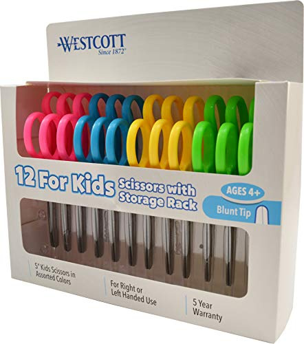 Westcott School Left and Right Handed Kids Scissors, 5 Blunt, Pack of 12, Assorted