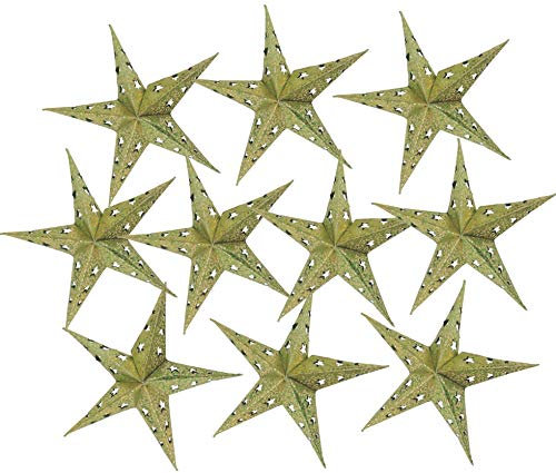 GURU SHOP 10 STK. Papier Ministern für Lichterkette 20 cm, Faltbar - Grün, Papiersterne 20 cm für Lichterketten