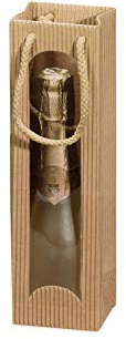 Tragetüte Mini Welle Natur mit Fenster für eine Flasche; Maße: 75 x 65 x 260 mm VE: 20 Stk.