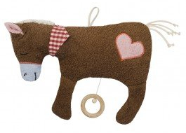 Efie Bio-Spieluhr Pferd mit Herz - 100 % Baumwolle (kbA), Füllung aus Schurwolle (kbT), GOTS-zertifiziert - handgefertigt - Babyspielzeug - Melodie (Schlaf Kindchen schlaf)
