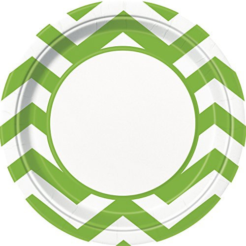 Unique Party 38575 - 23cm Lime Green Chevron Party Plates, Pack of 8