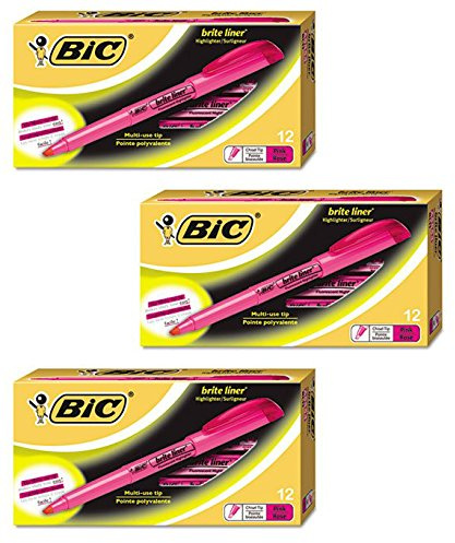 BIC Brite Liner Highlighter Chisel Tip Pink 3-DOZEN (BL11-PK)