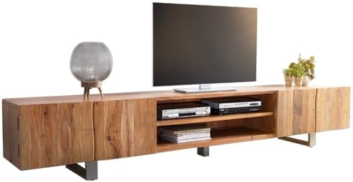 DELIFE Fernsehtisch Live-Edge Akazie Natur 300 cm 4 Türen 2 Fächer Baumkante Lowboard