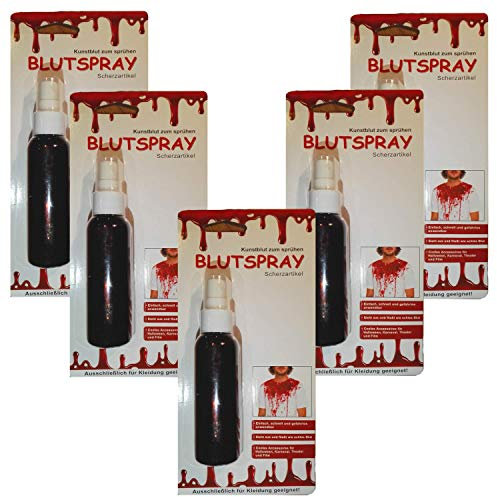 Party Nation 5X 60ml Kunstblut zum Sprühen rot Blutspray Scherzartikel für Kleidung Sieht aus & fließt wie Blut