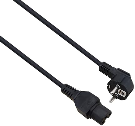 Helos 262775 Mains Connection Cable, Earthing Contact Plug 90° to C15, Black, 5.0 m