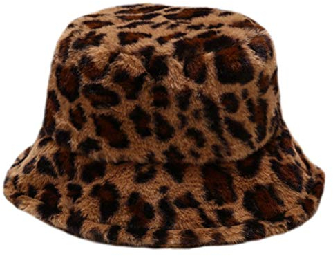 VALICLUD Fischerhut Mit Leopardenmuster - Flauschiger Eimerhut Für Damen, Wilder Reise-Hut, Künstliche Beckenabdeckung Aus Polyester