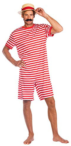 amscan 9908836 Erwachsenen-Badeanzug für Herren, Rot, 1920er-Jahre, Größe XL, Mehrfarbig
