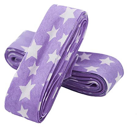 1 x 3m Motiv-Schrägband Saumband 20mm gefalzt Einfassband Dekoband Motivwahl, Motiv:Sterne | violett-weiß